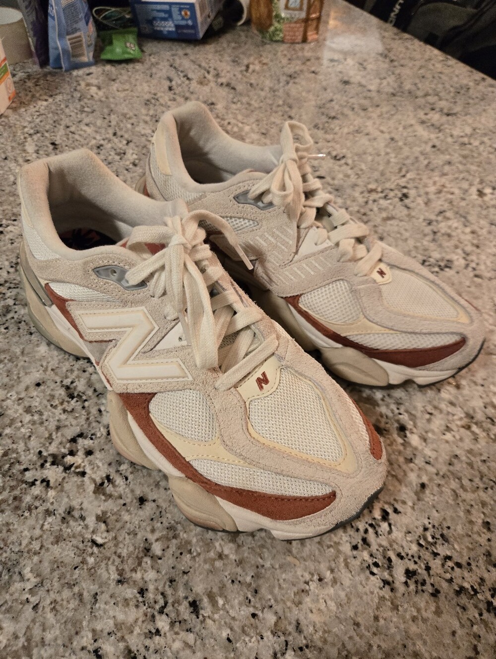 New Balance 9060 Mens Cream & Rust Sneakers - Picture 3 of 5